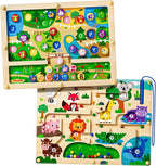 Magnetic Maze 2 in 1 Double Side Color and Number Maze Alphabet Puzzle Board for 3-5 Boys and Girls Kids Montessori Educational Toys (Zoo, One Size)
