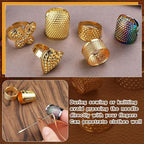 Ftyiwu Sewing Thimble, Hand Sewing Thimble with Storage Box, Adjustable Metal Sewing Thimble, Leather Finger Protector, DIY Hand Sewing Tool Accessories
