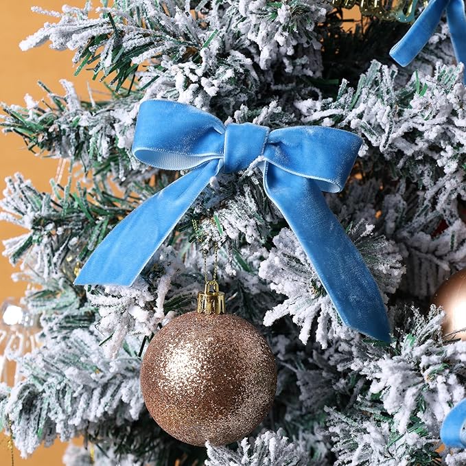 LaRibbons Thin Velvet Ribbon 1 Inch x 25 Yards, Dusty Blue Velvet Ribbon for Christmas Tree, Gift Wrapping, Wreath Bow, Outdoor Decoration