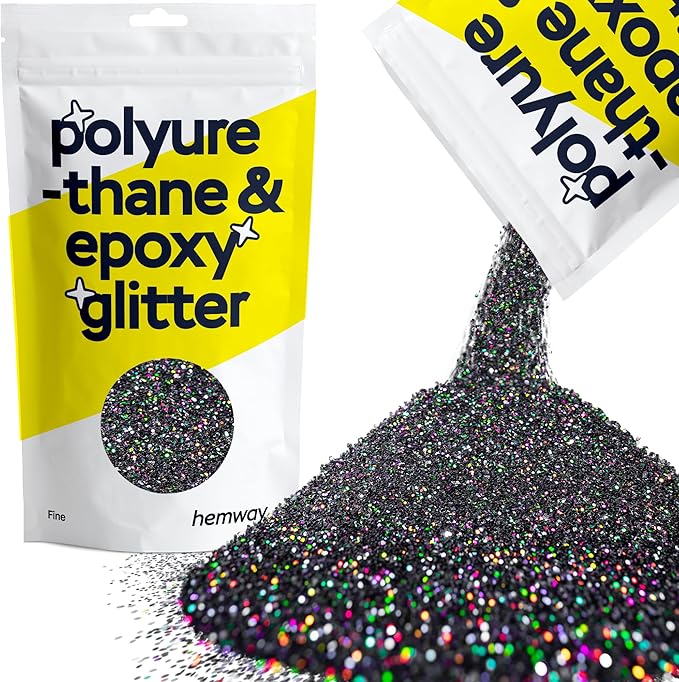 Hemway Polyurethane & Epoxy Resin Glitter 100g / 3.5oz Metallic Crystal Flake Additive for Flooring Jewelry Tumblers Glass Pigment - Fine (1/64" 0.015" 0.4mm) - Black Holographic