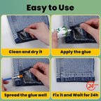 Fabric Glue Permanent, 60ml Super-Strong Clear Washable Fabric Adhesive for Clothing, Patches, Leather, Cotton, Denim, Polyester, Doll Repair (Fabric Glue Kits 2 Pack)