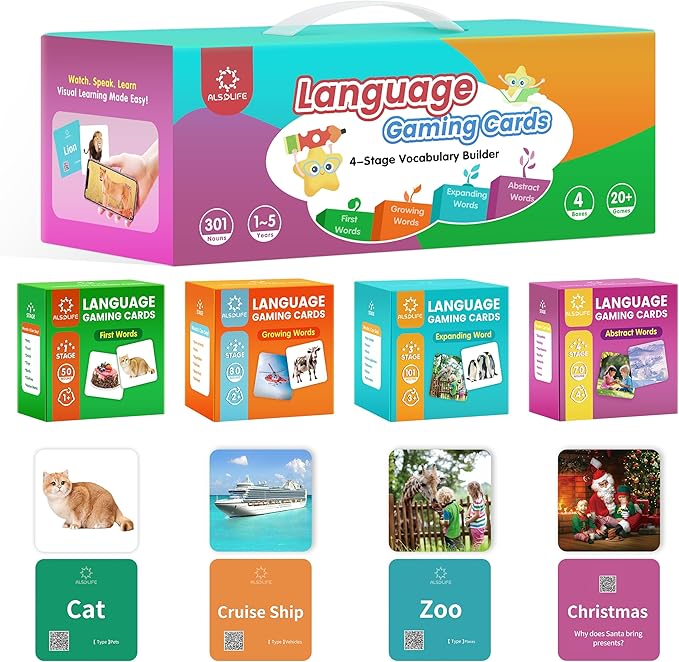 301 Noun Flash Cards for Toddlers, 4-Level Vocabulary Builder Real Life Picture Card for Speech Therapy and Toddler Learning, ABA Therapy Materials, Autism Learning Materials, ESL Teaching