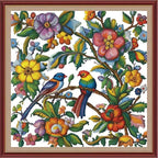 DMCXART Counted Cross Stitch Kits for Adults Needlepoint Kits Unprinted Cross Stitching Embroidery Kit 11CT Cross Stitch Supplies-Colorful Flowers and Birds 18x18 inch