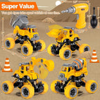 LUDILO 4PCS Take Apart Toys for 4 Year Old Boys Construction Toys with Electric Drill DIY Assembly Building Stem Toys Trucks Gifts for 3 4 5 6 7 8 Year Old Boys Girls Kids Learning Educational Toys