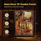 3D Wooden Puzzle Book Nook Kit with LED Light, DIY Miniature Bookshelf Insert Décor for Display, Unique Craft Gift for Adults and Teens (Key Tracking)