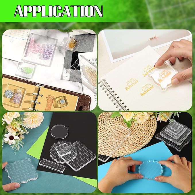 3Pcs Clear Stamp Blocks Set, Square Acrylic Blocks for Stamping With Grid Lines, Tools for Scrapbooking Crafts