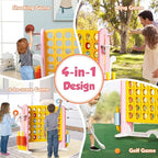 Giant 4 in a Row Connect Game with Mesh Fabric | Height Adjustable 4-in-1 Jumbo 4-to-Score Yard Game Set with Basketball, Golf & Ring Toss | Outdoor Indoor Family Yard Party Game for Kids & Adults