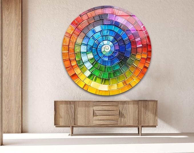My Photostation.com 20''(50cm) Diameter Radiant Spiral Spectrum Round Glass Wall Art Tempered Glass Printing Wall Decor Large Wall Art Wall Hangings