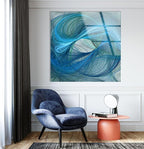 My Photostation.com Round 31,5'' Blue Energy Abstract Wall Art – Fluid Motion Glass PrintTempered Glass Printing Wall Decor Large Wall Art Wall Hangings