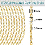 Jishi 33ft Stainless Steel Gold Plated Chain for Jewelry Making Supplies - 2mm 18K Gold Plated Non Tarnish - 33ft Roll with Lobster Clasps, Jump Rings - Gold