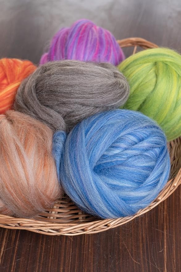 Multi Colored Natural Wool roving, 1 lb. Best Wool for Needle Felting, Wet Felting, handcrafts and Spinning. (Ocean Blue, 1lb)