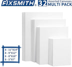 FIXSMITH Canvas Boards for Painting Multi Pack- 5x7,8x10,9x12,11x14 (8 of Each),Set of 32, 100% Cotton Primed Canvas Panels for Acrylic, Oil, Art Supplies for Kids, Adults, Beginners