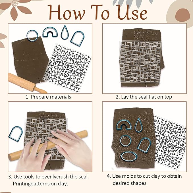 CHGCRAFT 4 Pcs Graffiti Grid Polymer Clay Texture Sheets Abstract Squares Silicone Texture Stamp Seamless Pattern Modeling Pattern Pad Sheets for Jewelry and Earrings Tools, 5.5x5.5 inch