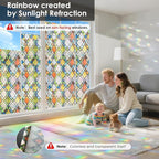 Window Privacy Film Rainbow Film Stained Glass 3D Static Cling Decorative Window Sticker for Bathroom,Front Door,Home Heat Control UV Blocking Non Adhesive,Diamond Grid 35.4 x 78.7inches