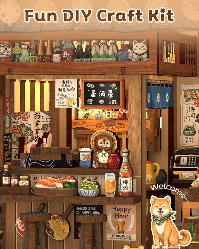 CUTEBEE Book Nook Kit - DIY Miniature House Japanese Izakaya, Dollhouse Kit for Adults and Teens, Booknook Tiny House Bookshelf Decor 3D Wooden Puzzle, Gifts for Family, Friends (Japanese Izakaya)