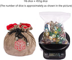 Large Dice Bags D&D with Pockets Khaki Storage Bag D20 Logo for DND RPG Game (with 1lb Random DND Dice)