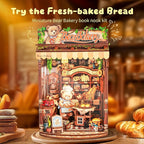 3D Wood Puzzle Bear Bakery LED Dollhouse Book Nook Kit - Miniature Bookshelf Insert DIY Home Decor Gift for Kids and Adults (Bear Bakery)