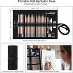 KALOUR 29 Pro Sketching Drawing Pencils Set with Roll-Up Nylon Case – 14 Graphite Pencils (14B–5H), Charcoal Pencils, Erasers, Sharpener & Stumps – Complete Art Kit for Artists & Beginner