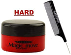 Magic Move Hair Product Cream by Supremo Japan (with Sleek Steel Pin Tail Comb) Japanese Creme Pomade Clay (HARD (Red) - 4.2 oz LARGE)