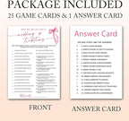 Bridal Shower Games Cards, Wedding Traditions Why Do We Do That, 25 Cards with 1 Answer Card, Engagement Party Games for Guests, Pink Ribbon Bow Wedding Party Supplies - E08