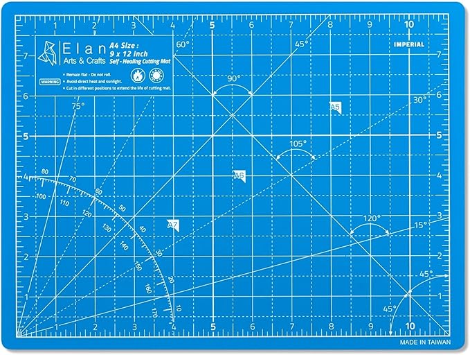 Elan Cutting Mat A4 Blue, Self Healing Cutting Mat 9x12 Inch, 5-Ply Craft Board Blue, Hobby Board for Crafts 9x12 Inch