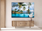 My Photostation.com 28Wx18H'' Island & Blue Sea Glass Wall ArtTempered Glass Printing Wall Decor Large Wall Art Wall Hangings