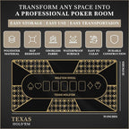 Poker Table Top - Foldable 70" x 35" Texas Hold'em Poker Mat with Non-Slip Backing and Zipper Carrying Bag - Waterproof and Portable Casino Table Topper Card Mat for Home Game Nights Up to 10 Players