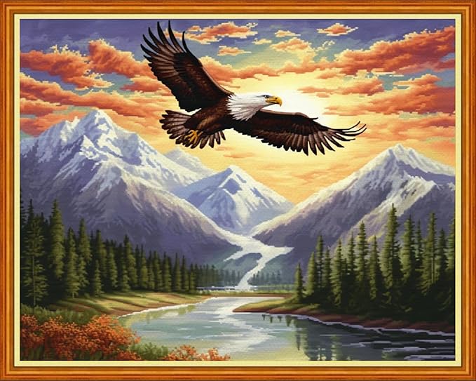 Dooxvey Cross Stitch Kits for Adults Beginners,Full Range of Cross-Stitch Stamped Kits Needlepoint Kits for Beginners Embroidery Kits 11CT Cross Stitch Patterns-Sunrise Eagle 16x20 inch
