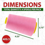 Mandala Crafts 4 Pack of Serger Threads Cones Spools - 40S/2 24000 Yards Polyester Pink Threads for Sergers Machine and Overlock Quilting Sewing Machine