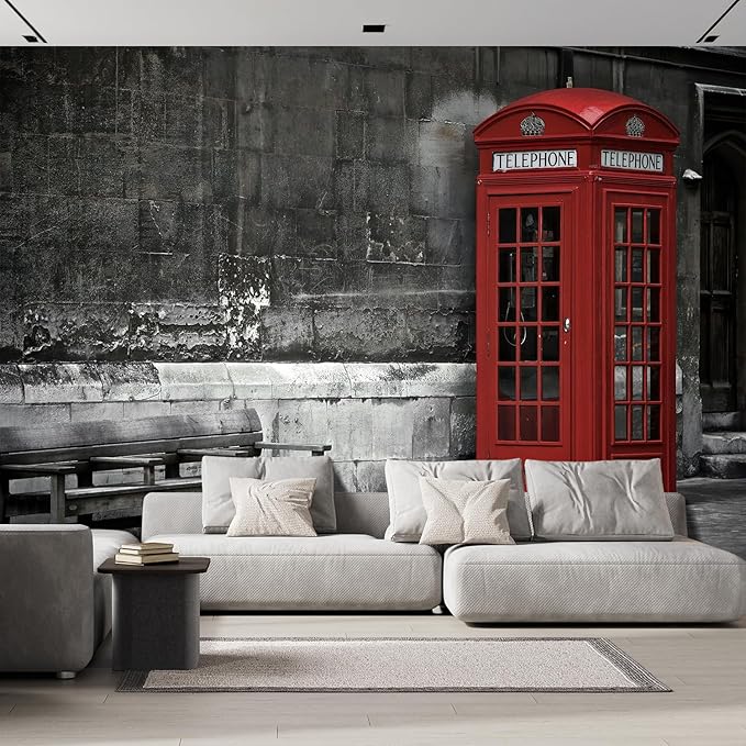 wall26 Wall Sticker/Wall Mural British Phone Booth in London, Not Peel and Stick, Non-Woven Wallpaper Decorative for Bedroom, Living Room, Office - 120x168 inches