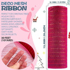 Anivia Deco Mesh Ribbon, 10inch x 30 Feet Each Roll Metallic Foil Mesh Ribbon for Wreaths Swags, Holloween, and Christmas Tree Decoration (Burgundy/Red Foil)