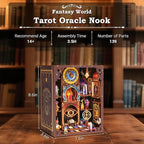 Book Nook Kit - DIY Miniature Dollhouse with LED Lights for Adults & Teens, Fantasy Tarot-Themed 3D Wooden Bookshelf Decor, for Craft Lovers