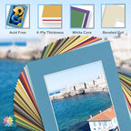 Mat Board Center, Pack of 50, 11x14 for 8x10 Mix Color Mat Kit - Acid Free, 4-ply Thickness, White Core - Includes Backing Boards and Clear Bags - for Pictures, Photos, Framing