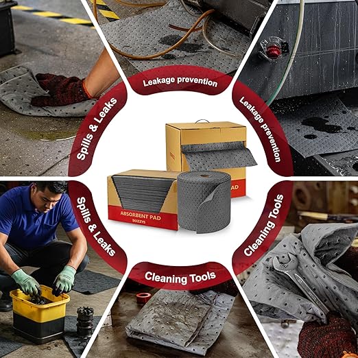 Universal Absorbent Pads | 16"x20" Water Absorbent Mat 100-Pack | Industrial Spill Control for Liquids Leak(24 Gal/Box) | Oil Absorbing Sheets