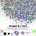 Ceya Holographic Chunky Glitter, 1 LB/ 16OZ Laser Diamond Silver Bulk Craft Glitter Mixed Chunky Fine Glitter Bottled Metallic Flake Nail Sequins for Resin, Tumblers, Scrapbooking, Festival Decor, Art