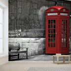 wall26 British Phone Booth in London, United Kingdom Removable Wall Mural | Self- 132x192 inchesAdhesive Large Wallpaper - 132x192 inches