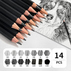 Professional Drawing Sketching Pencil Set - 14 Pieces Graphite Pencils(14B - 4H), Ideal for Drawing Art, Sketching, Shading, Artist Pencils for Beginners & Pro Artists