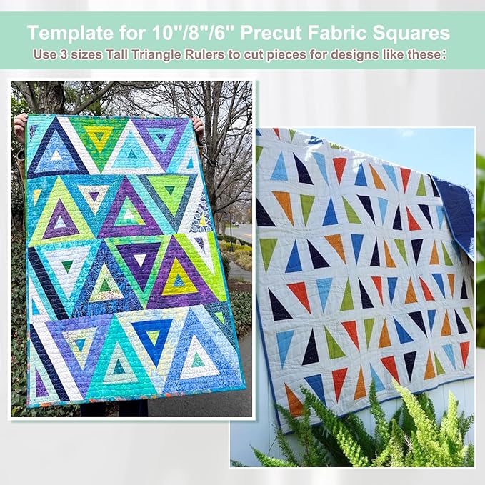 Kigley 3 Set Tall Triangle Rulers for Quilting 6 8 10 Inch Wedge Triangle & Wing Quilting Rulers and Templates Acrylic Quilt Templates for Sewing Layer Cake Patchwork Cutting Pattern DIY Craft