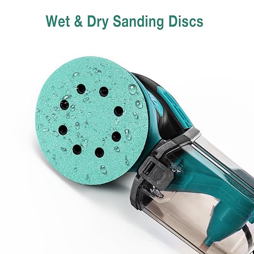 5-Inch 8-Hole Wet Dry Sanding Discs 60 Grit, Polyester Film Backed Heavy-Duty Hook and Loop Sandpaper for Random Orbital Sander, 50-Pack