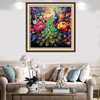 Findvoor Counted Cross Stitch Kits for Adults Full Range of Cross Stitching Embroidery Unprinted Pattern for Beginners, 11CT Needlepoint Kit Patterns Embroidery Kits-Colorful Peacock Flower 18x18 inch