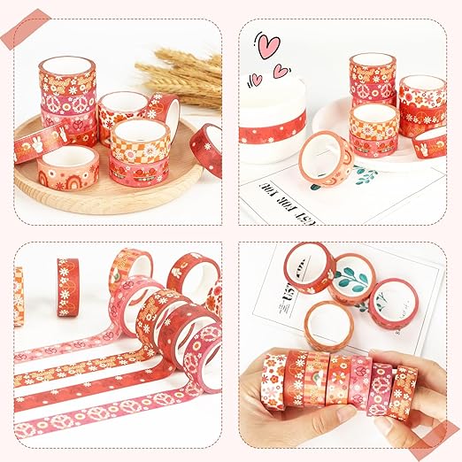 12 Rolls Washi Tape Set, Retro Boho Flower Butterfly Masking Tapes, Doodle Hand-Drawn Decorative Adhesive Tapes for Painters, Planners, Scrapbook, school Supplies, DIY Art Crafts, Gift Wrapping 16.4Ft