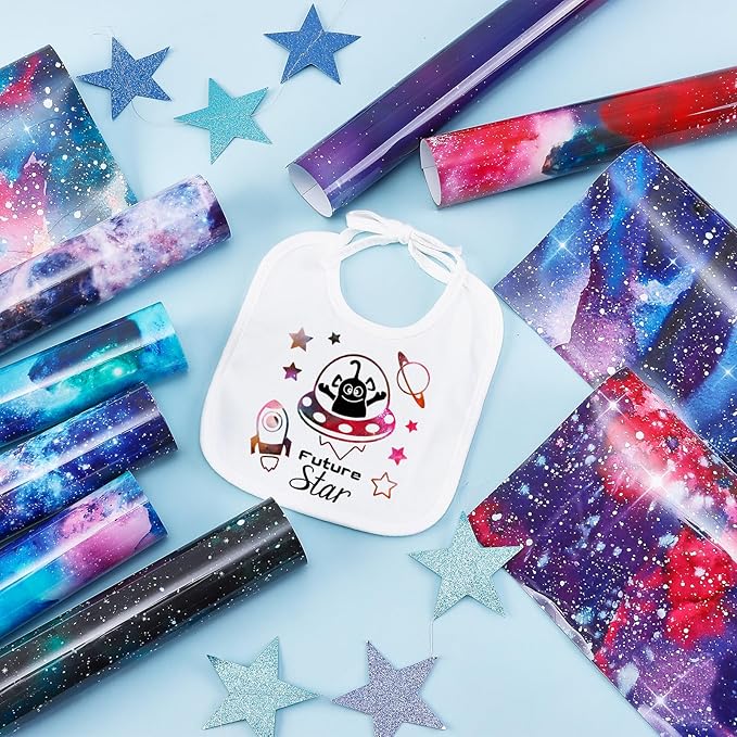Tintnut Galaxy Heat Transfer Vinyl - 10 Sheets Bundle 10x12 Inch Stardust Starry Sky Background HTV Iron on Vinyl Watercolor Clouds Patterned for DIY T-Shirts Hats Coats Handbags Pillow Crafts