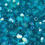 1.8oz (50g, Approx. 600 Beads) Faceted Fire Polished Pressed Czech Glass Beads 4mm (0.16in), Aqua Blue AB 60150 27801