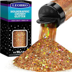 LEOBRO Ancient Gold Glitter, 160g/5.64oz Holographic Chunky Glitter for Crafts, Resin, Nail Body, Tumblers, Party Decorations