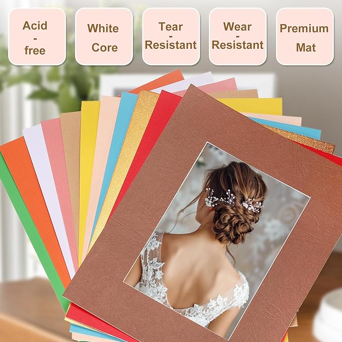 Picture Mats, 8 x 10 for 5 x 7 Pictures Acid Free White Core Bevel Cut Frame Mattes for Display Art Measuring, Orange
