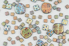 1.75 oz (50g) Mix of Unique Czech Bohemia Glass Pressed Beads, Light Blue AB Sliperit, Patterned, Matte and Glossy, Hand Made BCV