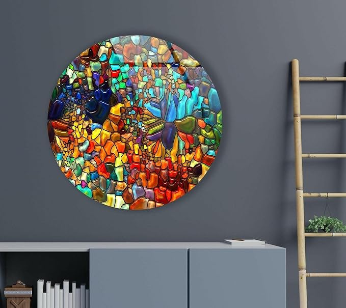 My Photostation.com 31.5''(80cm) Diameter Red Mosaic Round Glass Wall Art Tempered Glass Printing Wall Decor Large Wall Art Wall Hangings