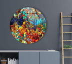My Photostation.com 15.8''(40cm) Diameter Red Mosaic Round Glass Wall Art Tempered Glass Printing Wall Decor Large Wall Art Wall Hangings