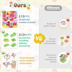 GirlsHome 300+PCS Fabric Flower Bouquets Toys, DIY Flower Crafts Kits for Kids, Arts and Crafts for Kids Ages 6-8 Girls, Build Flower Bouquet, STEM Educational Toy Preschool Gifts (Green Brown)