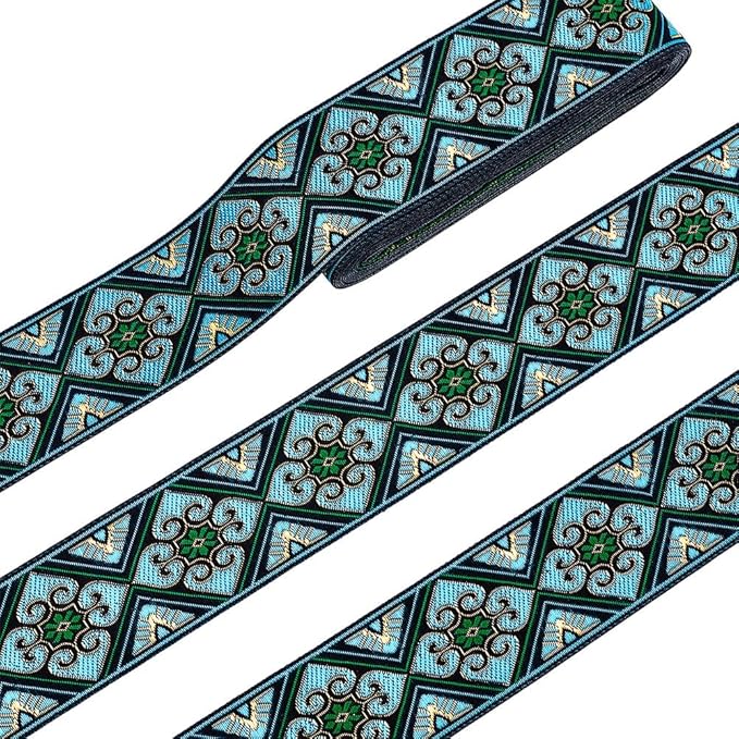 PH PandaHall 7 Yards Jacquard Ribbon Trim 2 Inch Boho Embroidered Woven Lace Ribbon Fabric Vintage Flowers Straps Fabric Bias Tape for Bohemian Persian Clothes Bag Holiday Christmas Decor Gift Wrap